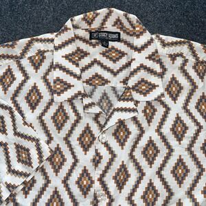 Stacy Adams Short Sleeve Button‎ Up Aztek Southwest Linen Cotton Shirt Mens L